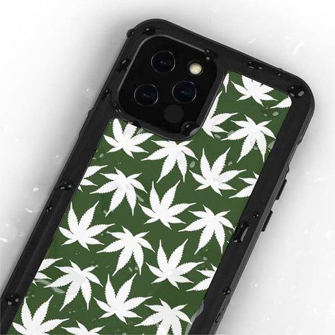 Marijuana Leaf White Pattern iPhone 12 Pro Waterproof Case