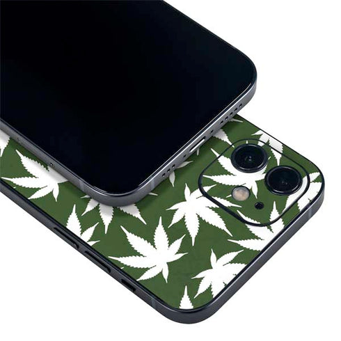 Marijuana Leaf White Pattern iPhone 12 Skin