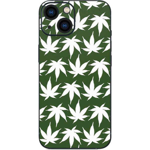 Marijuana Leaf White Pattern iPhone 13 Mini Skin