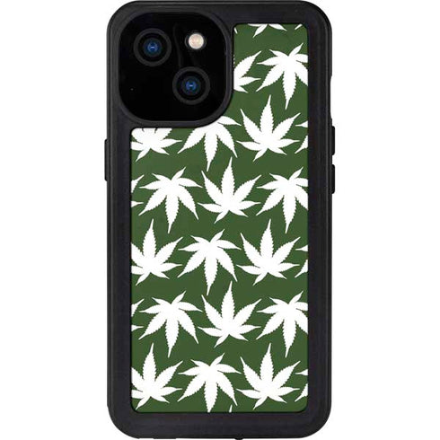 Marijuana Leaf White Pattern iPhone 13 Mini Waterproof Case
