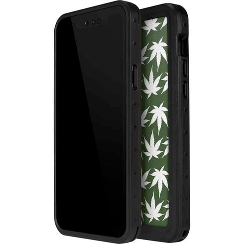 Marijuana Leaf White Pattern iPhone 13 Mini Waterproof Case
