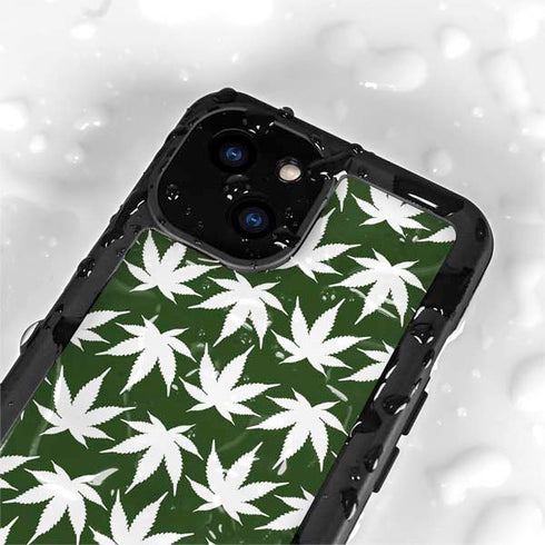 Marijuana Leaf White Pattern iPhone 13 Mini Waterproof Case