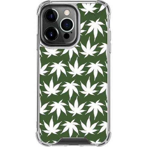 Marijuana Leaf White Pattern iPhone 13 Pro Clear Case