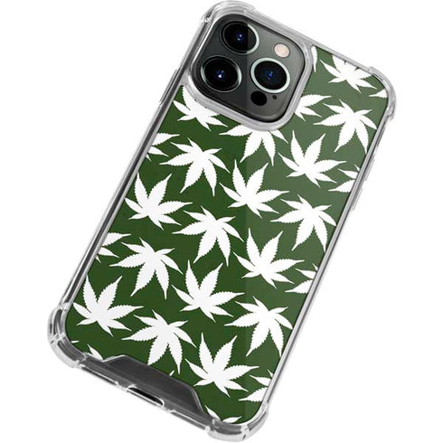 Marijuana Leaf White Pattern iPhone 13 Pro Clear Case