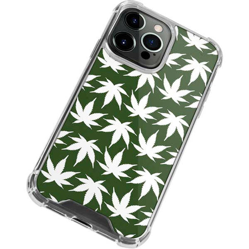 Marijuana Leaf White Pattern iPhone 13 Pro Max Clear Case