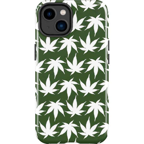 Marijuana Leaf White Pattern iPhone 15 Plus Impact Case