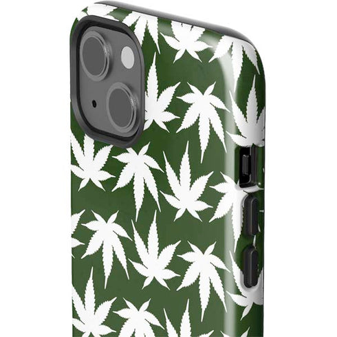 Marijuana Leaf White Pattern iPhone 15 Plus Impact Case