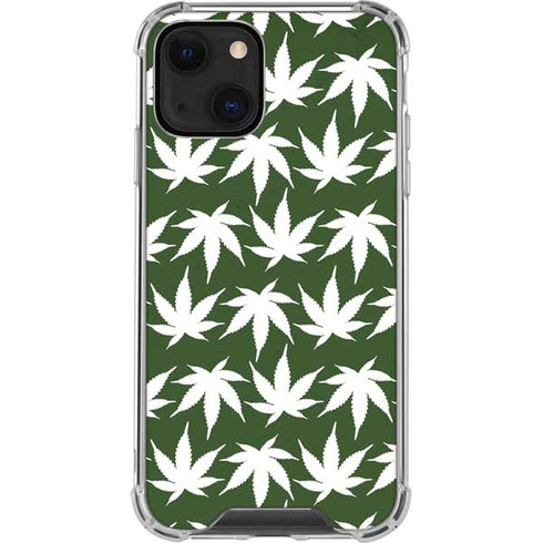 Marijuana Leaf White Pattern iPhone 14 Plus Clear Case