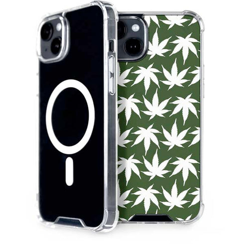 Marijuana Leaf White Pattern iPhone 15 Plus MagSafe Case