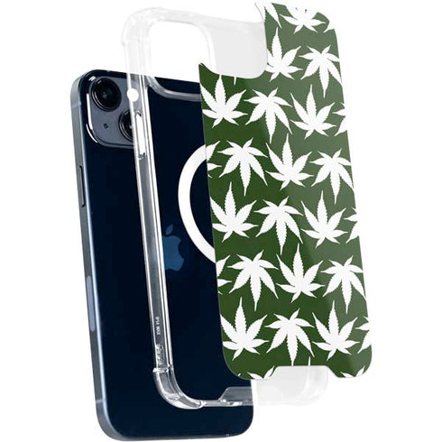 Marijuana Leaf White Pattern iPhone 15 Plus MagSafe Case