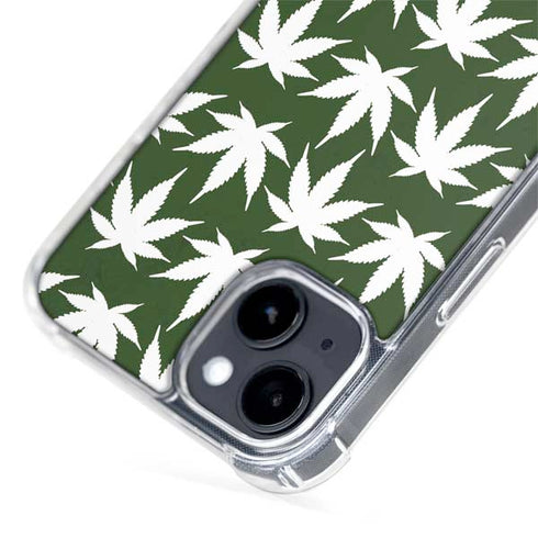 Marijuana Leaf White Pattern iPhone 15 Plus MagSafe Case