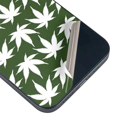 Marijuana Leaf White Pattern iPhone 14 Plus Skin