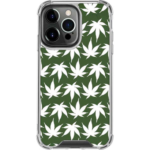 Marijuana Leaf White Pattern iPhone 15 Pro Clear Case