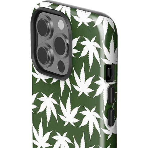 Marijuana Leaf White Pattern iPhone 15 Pro Impact Case