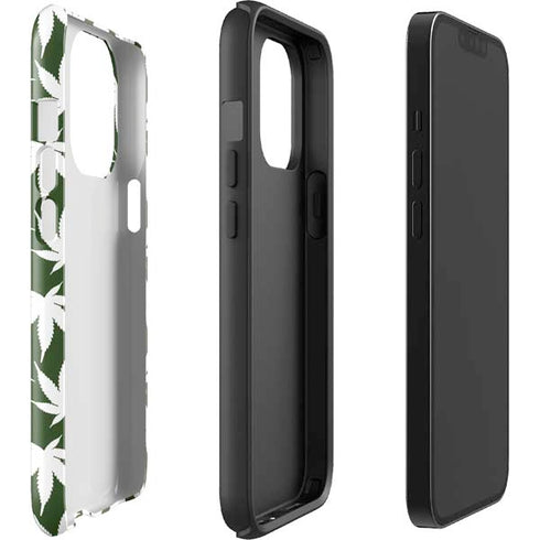 Marijuana Leaf White Pattern iPhone 15 Pro Impact Case