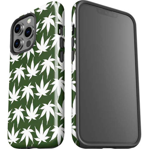 Marijuana Leaf White Pattern iPhone 15 Pro Impact Case