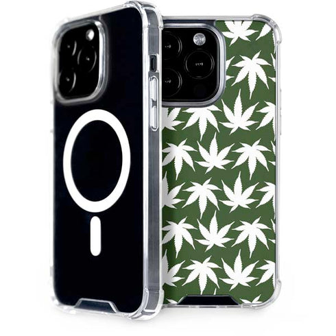 Marijuana Leaf White Pattern iPhone 15 Pro MagSafe Case
