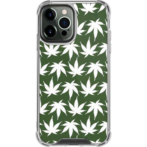 Marijuana Leaf White Pattern iPhone 15 Pro Max Clear Case