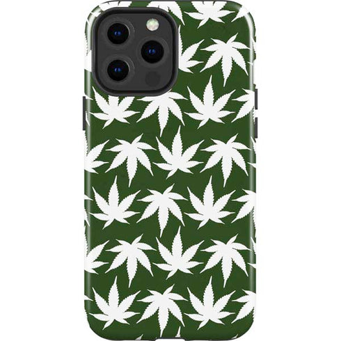 Marijuana Leaf White Pattern iPhone 15 Pro Max Impact Case