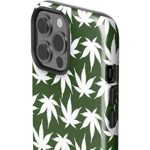 Marijuana Leaf White Pattern iPhone 15 Pro Max Impact Case