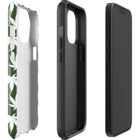 Marijuana Leaf White Pattern iPhone 14 Pro Max Impact Case