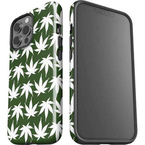 Marijuana Leaf White Pattern iPhone 14 Pro Max Impact Case