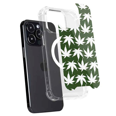 Marijuana Leaf White Pattern iPhone 15 Pro Max MagSafe Case
