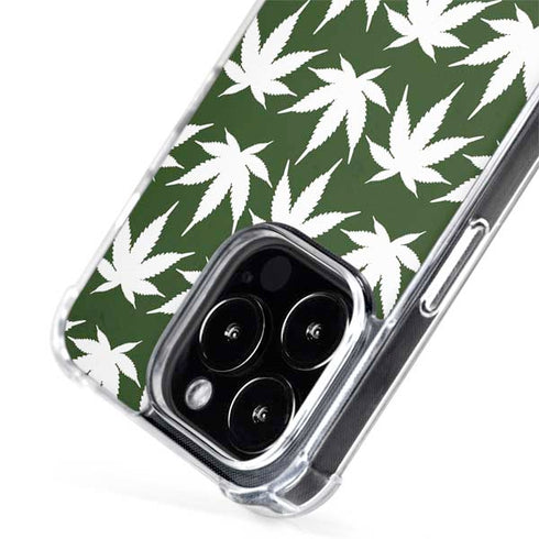 Marijuana Leaf White Pattern iPhone 15 Pro Max MagSafe Case