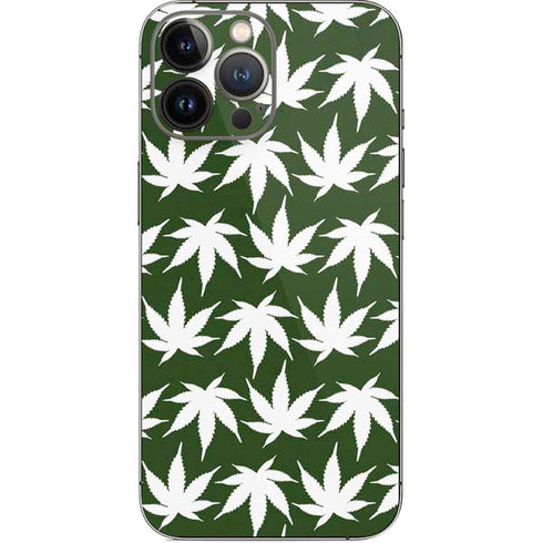 Marijuana Leaf White Pattern iPhone 14 Pro Max Skin