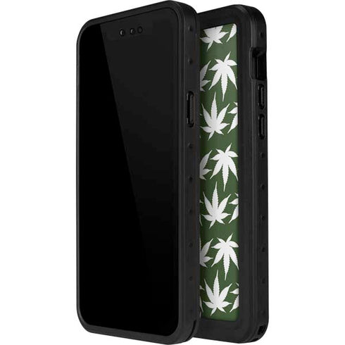 Marijuana Leaf White Pattern iPhone 14 Pro Max Waterproof Case