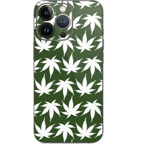 Marijuana Leaf White Pattern iPhone 14 Pro Skin