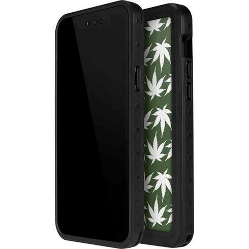 Marijuana Leaf White Pattern iPhone 14 Pro Waterproof Case