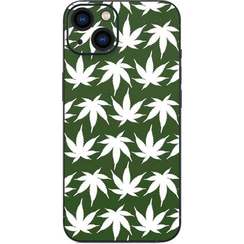 Marijuana Leaf White Pattern iPhone 14 Skin