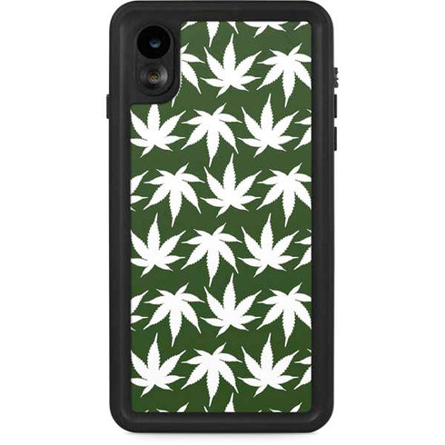 Marijuana Leaf White Pattern iPhone XR Waterproof Case