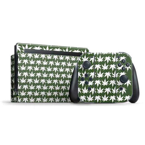 Marijuana Leaf White Pattern Nintendo Switch Bundle Skin