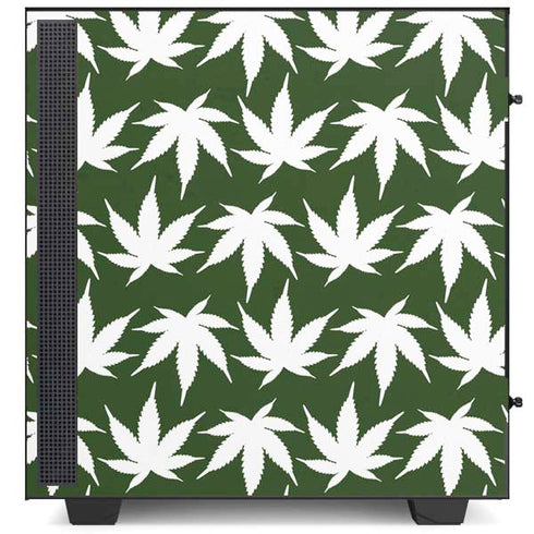Marijuana Leaf White Pattern NZXT H510 Compact ATX Mid-Tower Case Skin