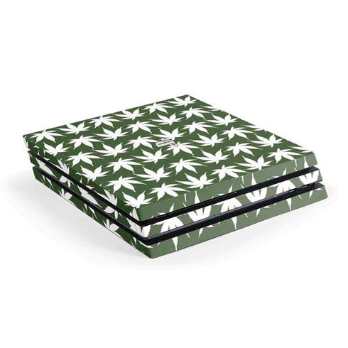 Marijuana Leaf White Pattern PS4 Pro Console Skin