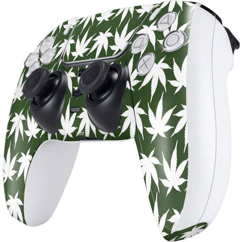 Marijuana Leaf White Pattern PS5 Controller Skin