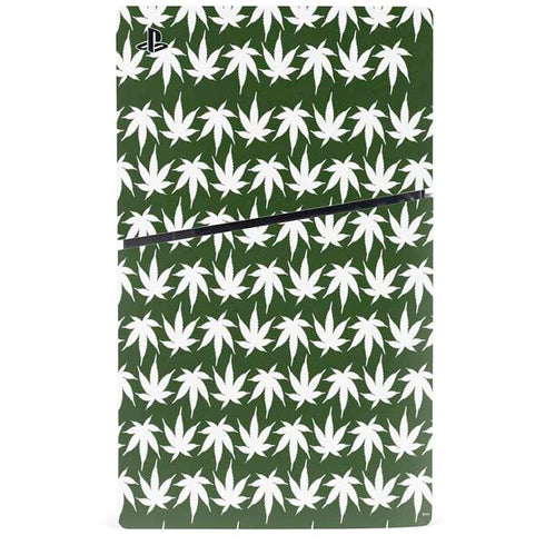 Marijuana Leaf White Pattern PS5 Slim Digital Edition Bundle Skin