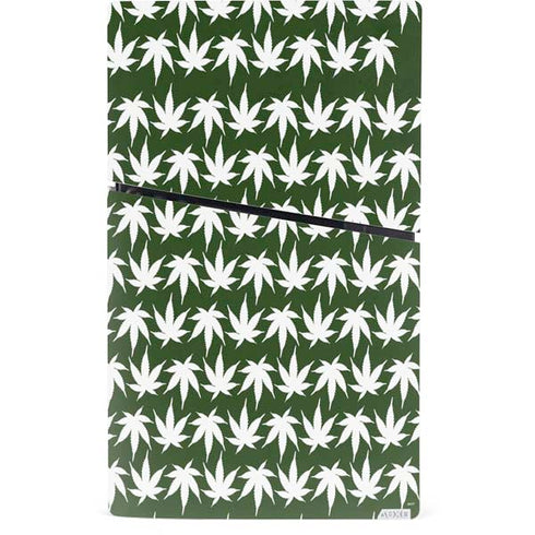 Marijuana Leaf White Pattern PS5 Slim Digital Edition Bundle Skin