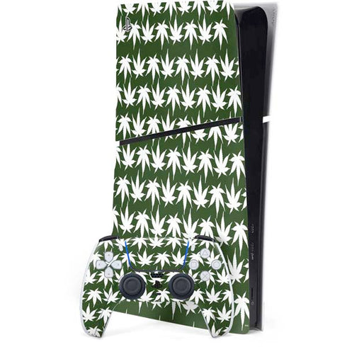 Marijuana Leaf White Pattern PS5 Slim Digital Edition Console Skin