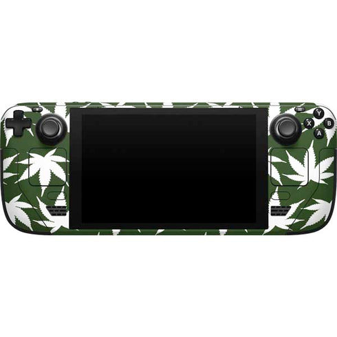Marijuana Leaf White Pattern Steam Deck Handheld Gaming Computer Skin