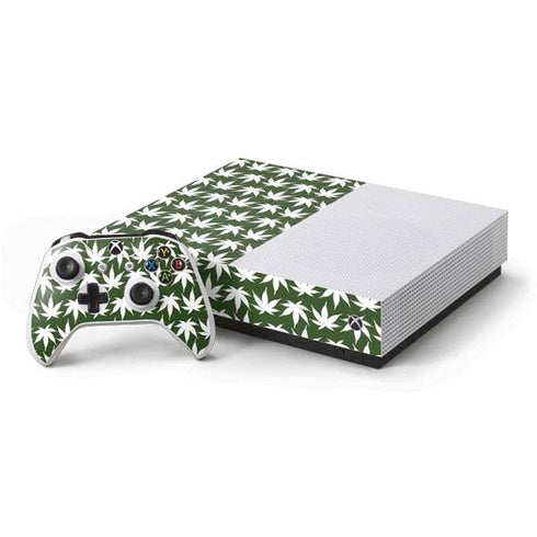 Marijuana Leaf White Pattern Xbox One S All-Digital Edition Bundle Skin