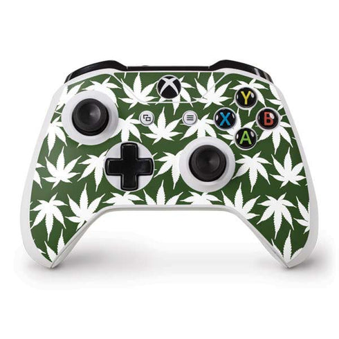 Marijuana Leaf White Pattern Xbox One S Controller Skin