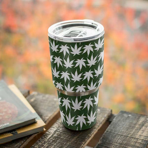 Marijuana Leaf White Pattern Yeti 30oz Rambler Tumbler Skin