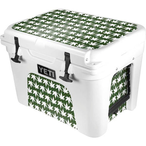 Marijuana Leaf White Pattern YETI Tundra 35 Hard Cooler Skin