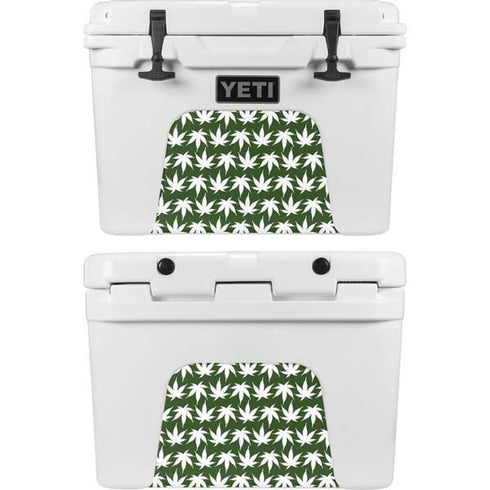 Marijuana Leaf White Pattern YETI Tundra 35 Hard Cooler Skin