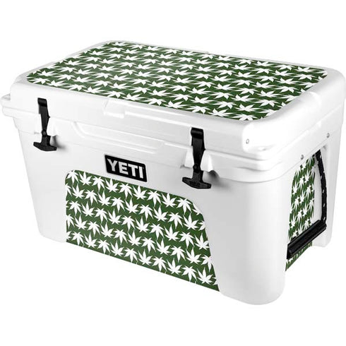 Marijuana Leaf White Pattern YETI Tundra 45 Hard Cooler Skin