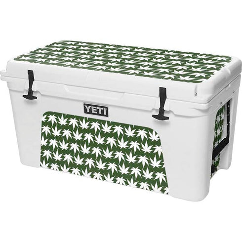 Marijuana Leaf White Pattern YETI Tundra 75 Hard Cooler Skin