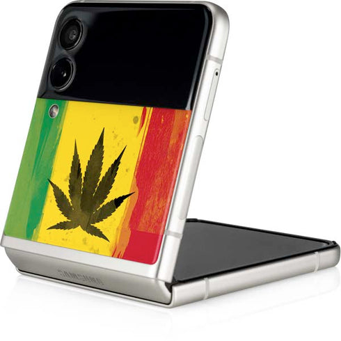 Marijuana Rasta Distressed Galaxy Z Flip3 5G Skin